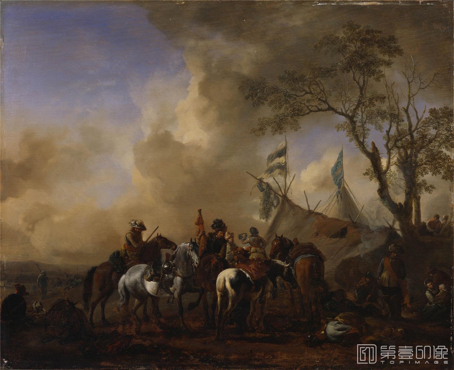 油画-美国弗里克美术馆藏画-Philips Wouwerman - The Cavalry Camp, 1638-1668-164